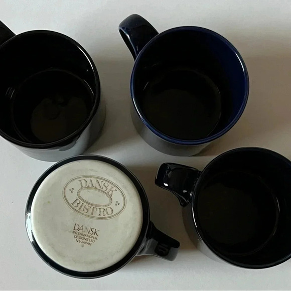 Vintage Dansk Bistro BISSERUP BLUE Flat Mug Tea Coffee Cups Set Of 4 - Picture 3 of 6